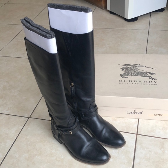 Burberry Knee Black Leather Boots - Picture 1 of 7